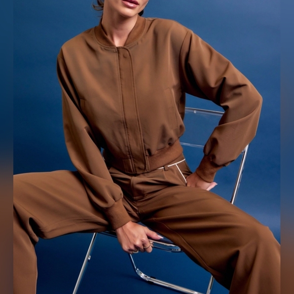 #515 FLASH SALE 🛑120 S,M,L HIGH END 2pc set Woven Bomber Jacket and Pants Set - Picture 3 of 8